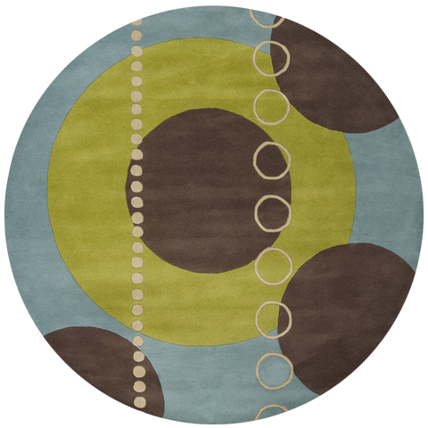 4' Square Forum Plush Pile Contemporary Hand Tufted - Wool Square 100% Wool Rug Moss Moss, Slate Blue, Mulled Wine, Desert Sand
